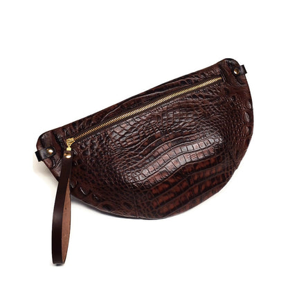 Harper Belt Bag In Cognac / Brown Crocodile Embossed Leather