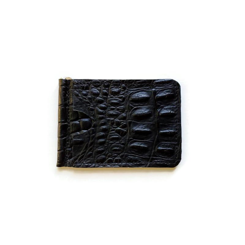 Slim money clip card case in black croc effect