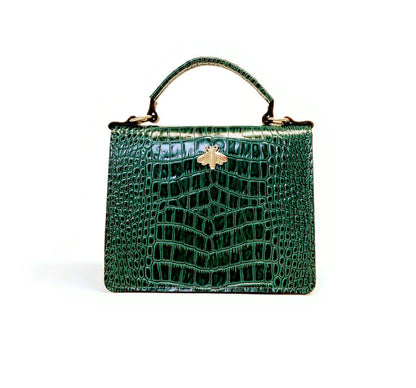 Gavi mini top handle bag in emerald croc-effect