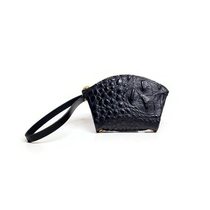 Fan zip wallet in black croc-effect