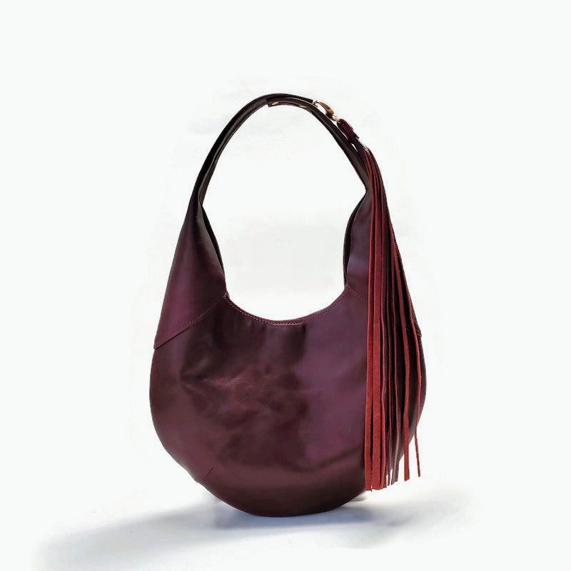 Harper Hobo Handbag in Black Cherry Red