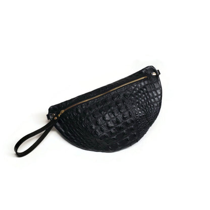 Harper Belt Bag In Black Crocodile Embossed Leather