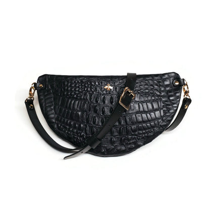 Harper Belt Bag In Black Crocodile Embossed Leather