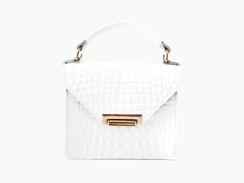 Gavi mini top handle bag in white croc-effect
