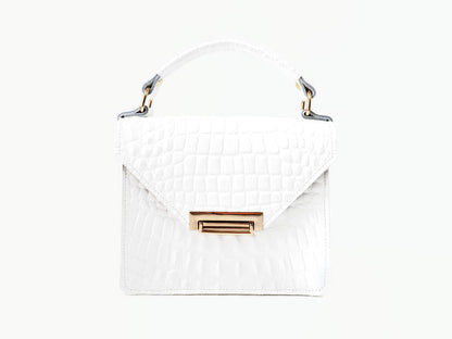 Gavi mini top handle bag in white croc-effect