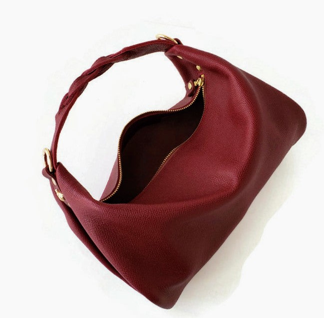 Melina Mini Hobo Handbag in Burgundy Red