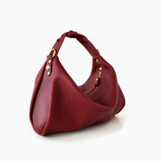 Melina Hobo Curve Shoulder Bag in Burgundy Red
