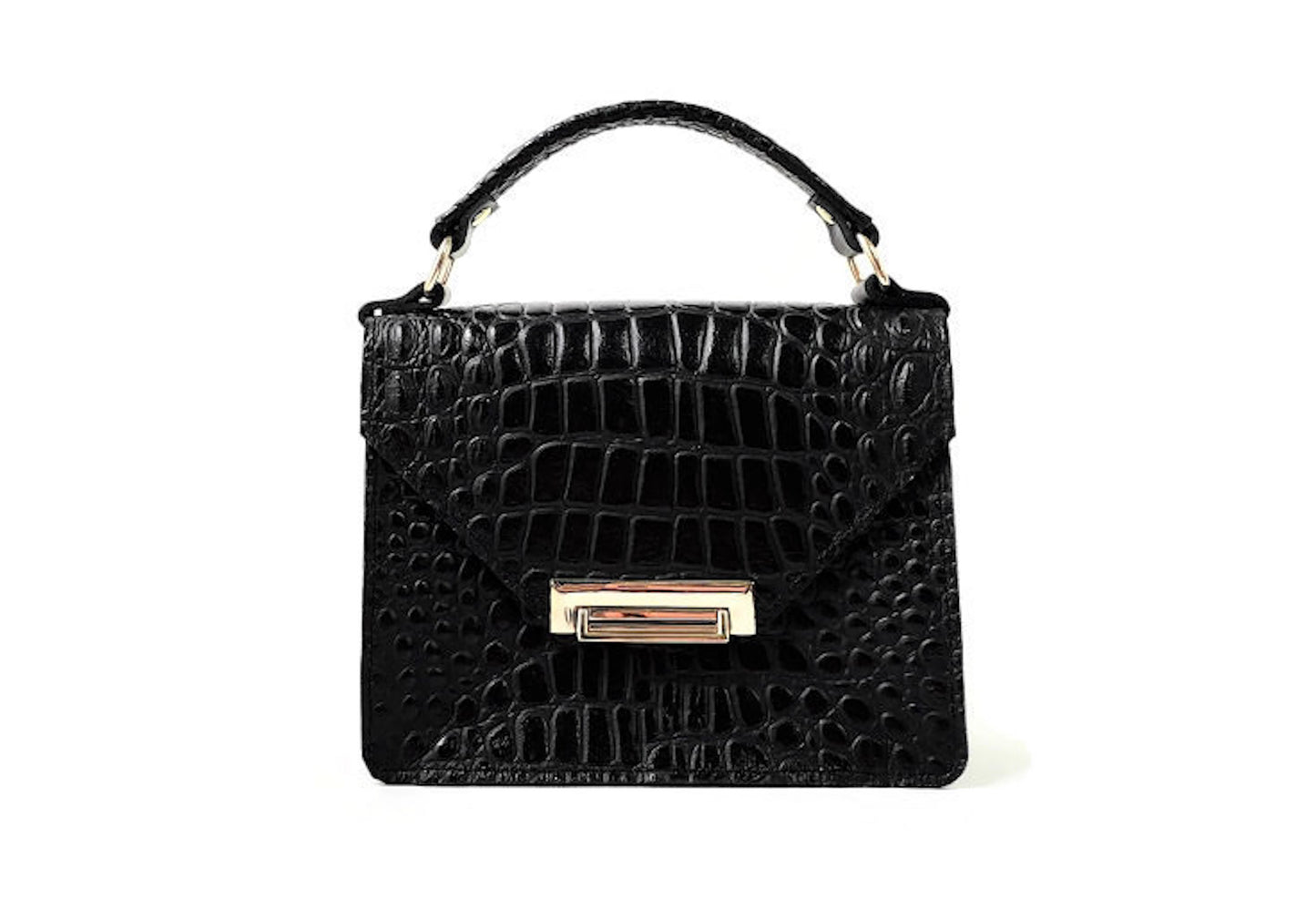 Gavi mini top handle bag in black croc-effect