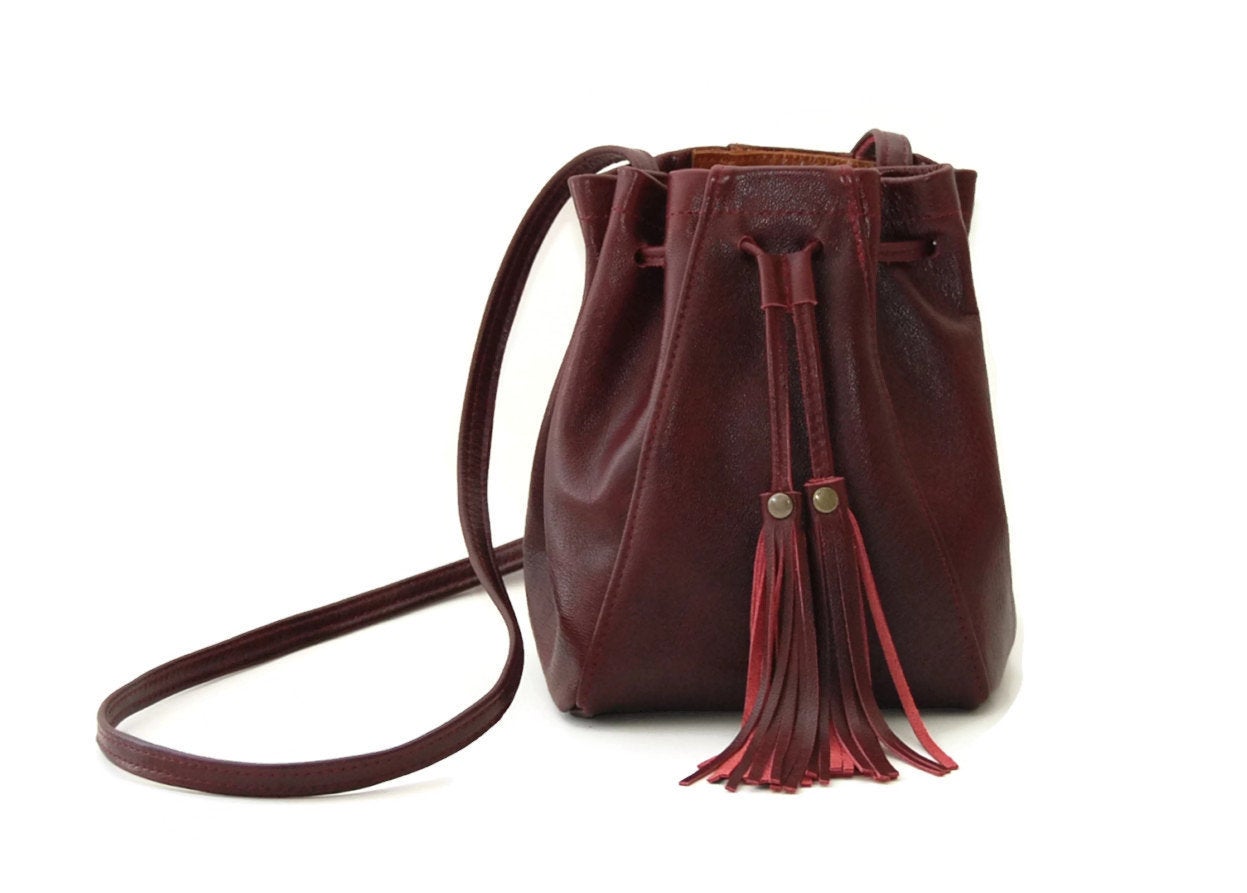 A-Line mini bucket bag in burgundy