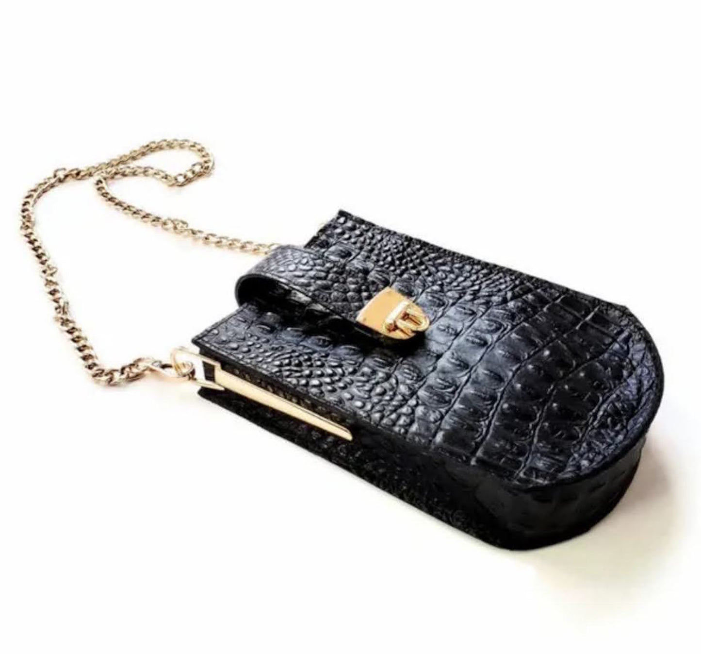 Katana bag in black croc-effect leather